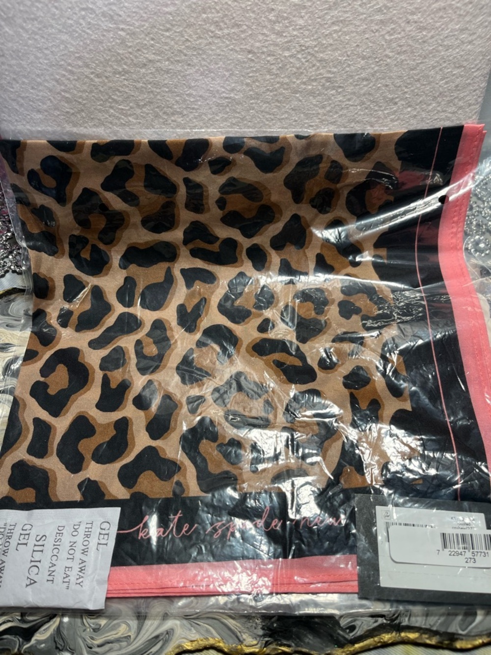 Kate Spade NIP Leopard Print Pink-Trim Square Scarf - Women Accessories - Picture 5 of 6
